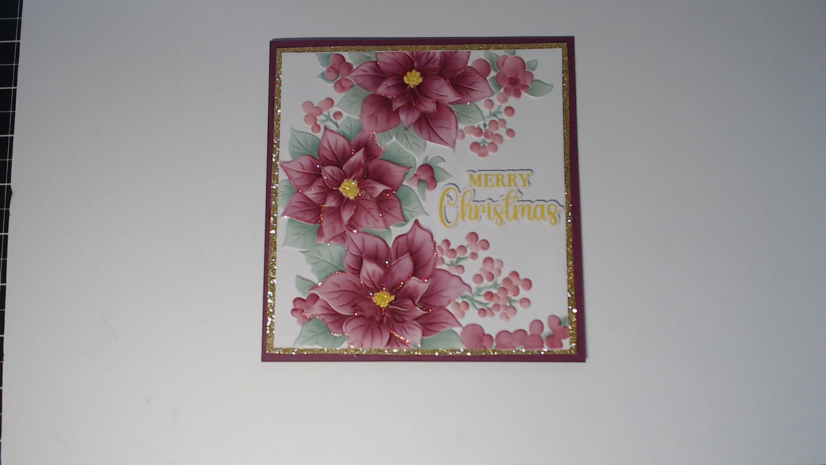 🌸 Handmade Christmas Greeting Card –  Dark Red Poinsettia Elegance
