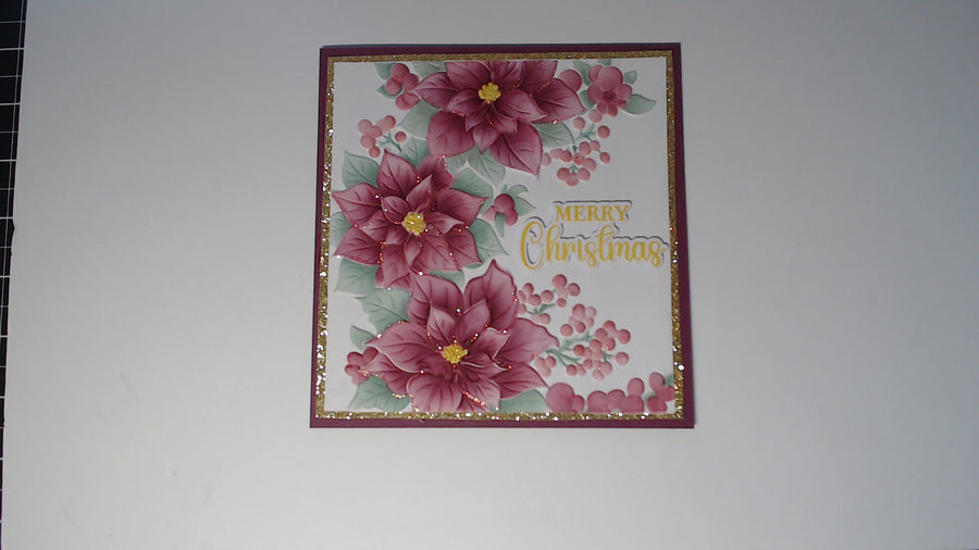 🌸 Handmade Christmas Greeting Card –  Dark Red Poinsettia Elegance